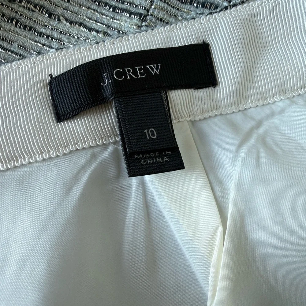 J Crew Textured Tweed Flap Mini Skirt Black Silver 10